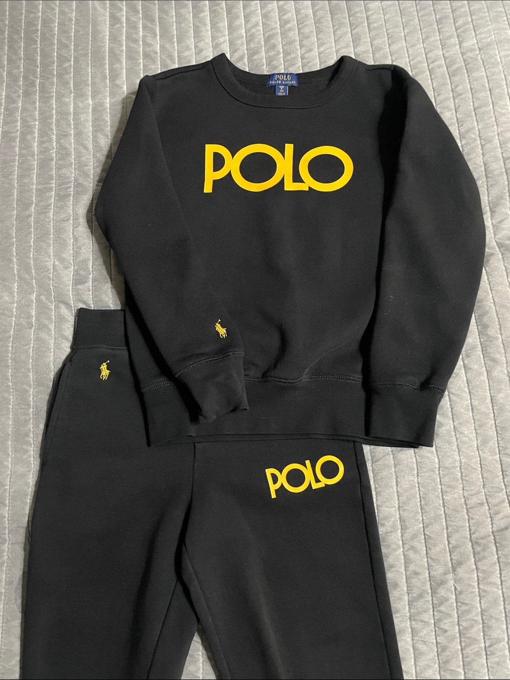 Boy’s Polo Ralph Lauren Black Sweatshirt & Jogger Set with Yellow Logo